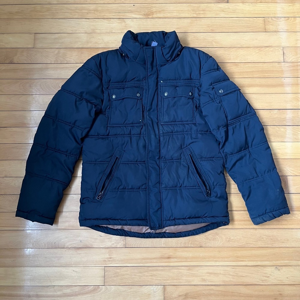 Cole Haan Mens Navy Blue Quilted Puffer Jacket Size Small Utility Field Coat